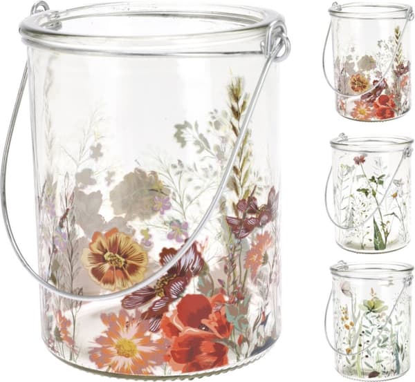 Ljushållare Lykta Blommor Fjäril Glas 10 cm