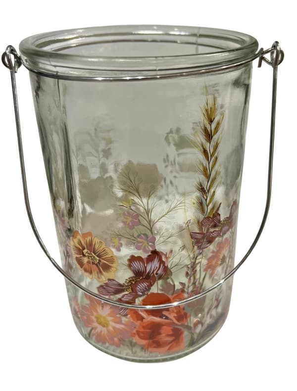 Ljushållare Lykta Blommor Fjäril Glas 15 cm