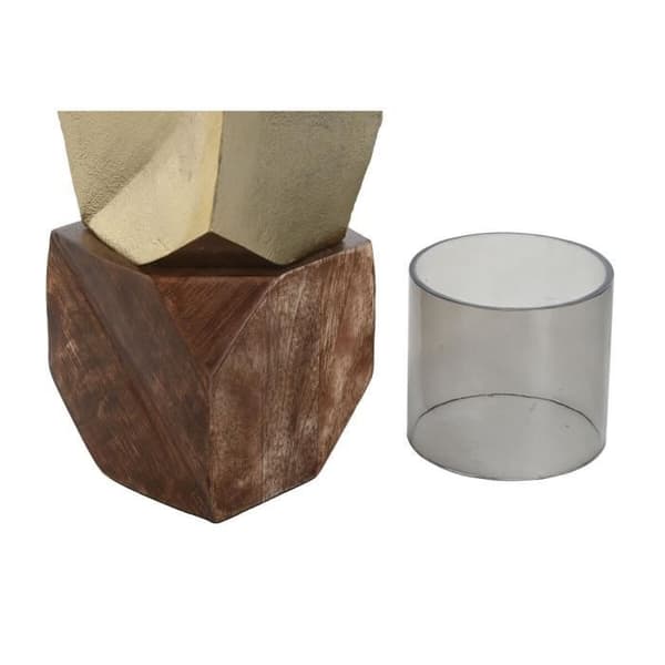 ljushållare 10 x 10 x 51,5 cm brunt gyllene glas aluminium mangoträ