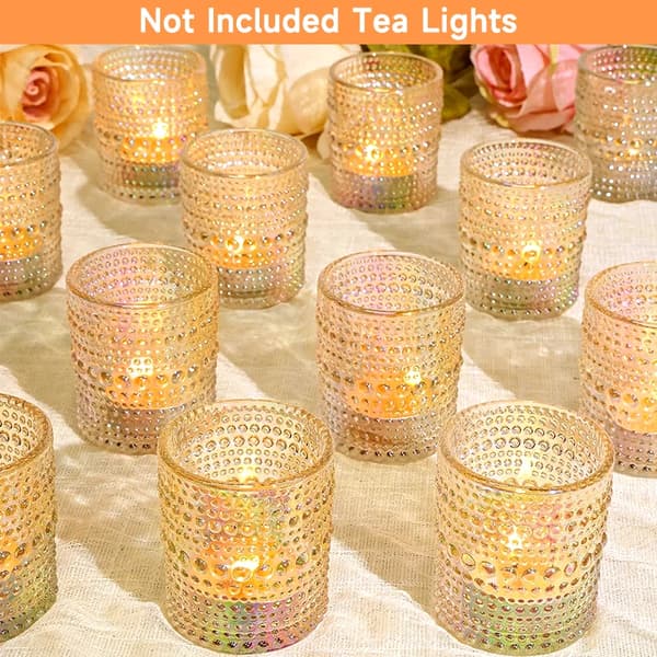 Bröllopsglasljushållare, Elegant Prägling, Handgjort Glas,Inte Tealight, 24 stycken