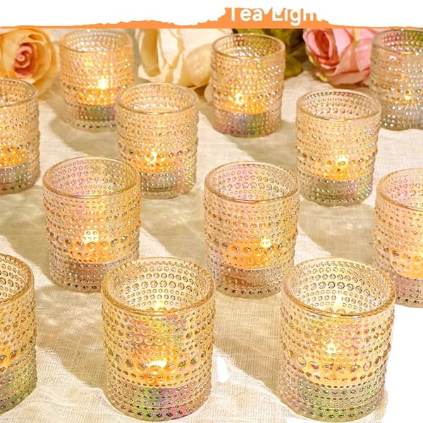 Bröllopsglasljushållare, Elegant Prägling, Handgjort Glas,Inte Tealight, 24 stycken