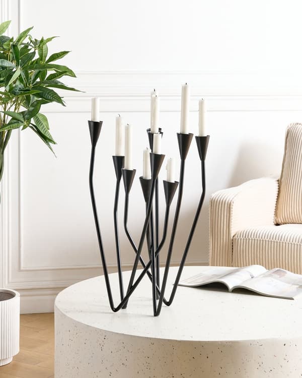 Lysestake Svart 10-armet Jern Moderne Minimalistisk Stil Design Dekorasjon