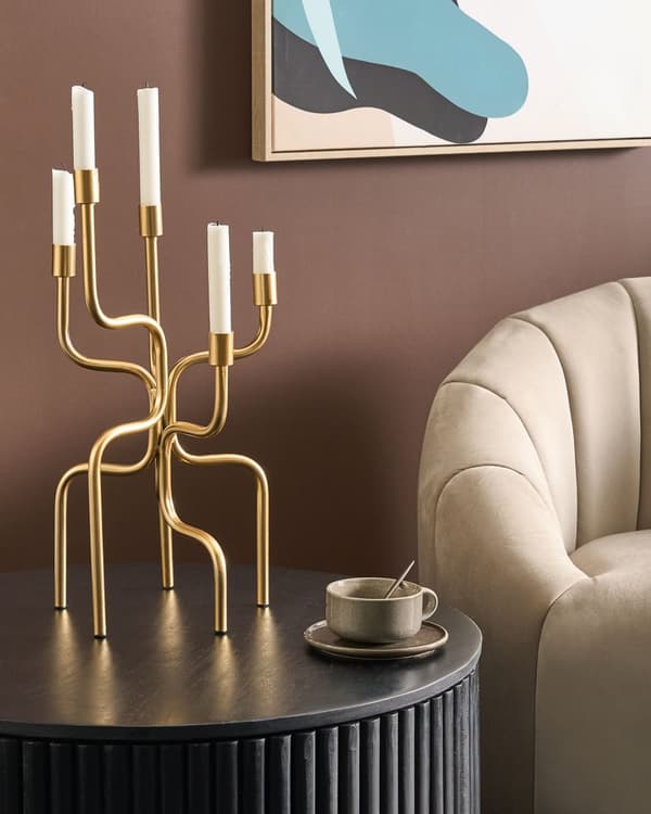 Lysestage Guld Jern 50 cm Snoet 5 Armet Stage Design Kertelysestage Flerarmet Kandelaber