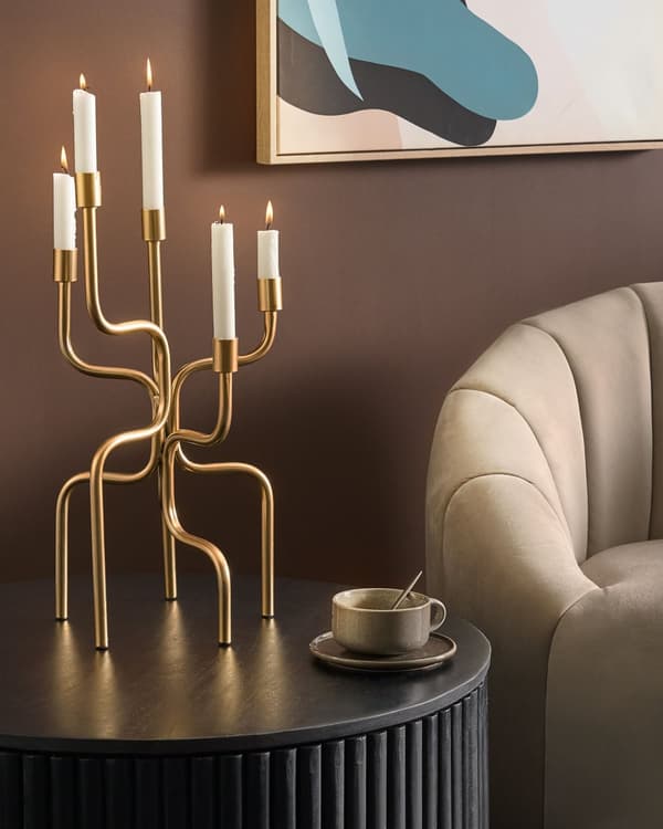Lysestage Guld Jern 50 cm Snoet 5 Armet Stage Design Kertelysestage Flerarmet Kandelaber