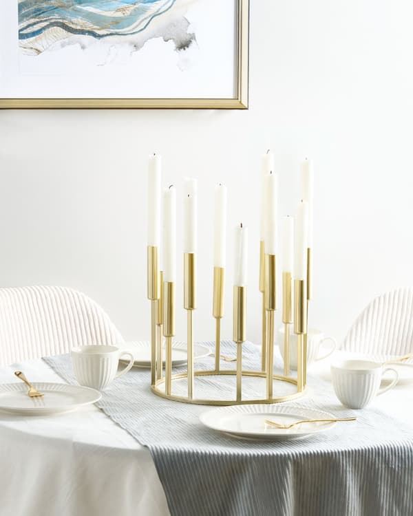 Lysestage Guld Jern 26 cm Rund 12 Armet Stage Gyldent Design Kertelysestage Flerarmet Kandelaber