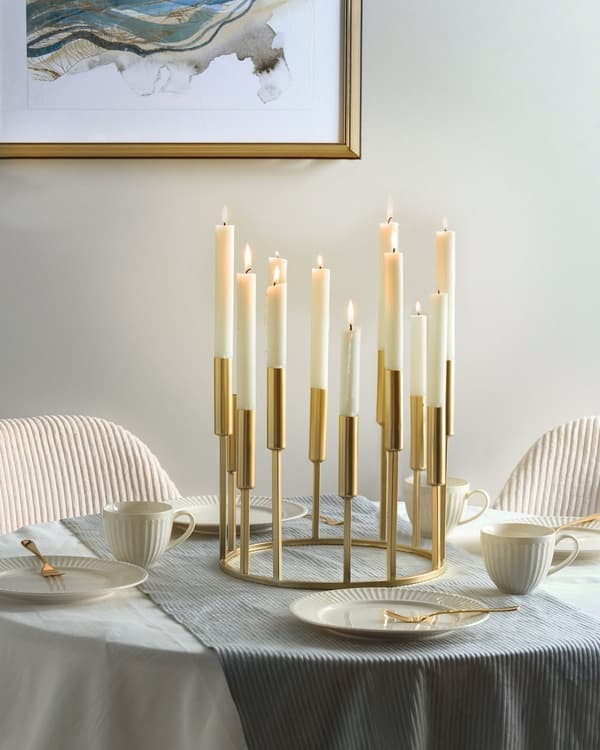 Lysestage Guld Jern 26 cm Rund 12 Armet Stage Gyldent Design Kertelysestage Flerarmet Kandelaber