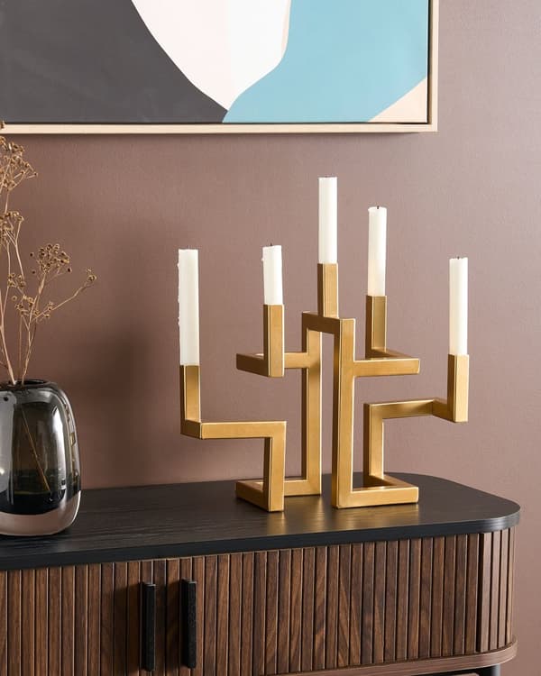 Lysestage Guld Jern 30 cm Snoet 5 Armet Stage Kubus Design Kertelysestage Flerarmet Kandelaber