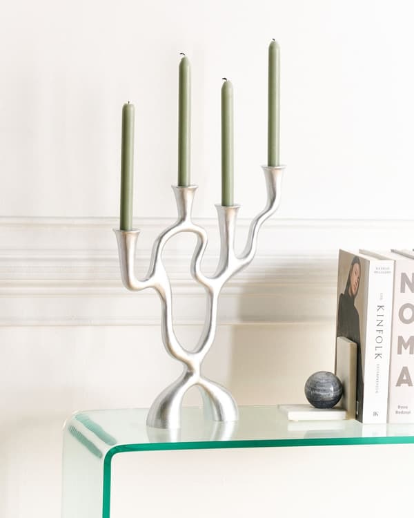 Lysestage Sølv Jern 41 cm Asymmetrisk 4 Armet Stage Gren Design Kertelysestage Flerarmet Kandelaber