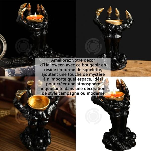 INN Halloween Ljusstake Gothic Skelett Ljusstake Halloween Resin Ljusstake Skrämmande skalleformad dekoration Svart