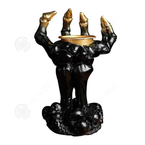 INN Halloween Ljusstake Gothic Skelett Ljusstake Halloween Resin Ljusstake Skrämmande skalleformad dekoration Svart