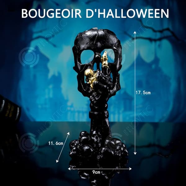 INN Halloween Ljusstake Speak-no Gothic Skeleton Ljusstake Skrämmande Resin Skull Ljusstake Dekoration Svart