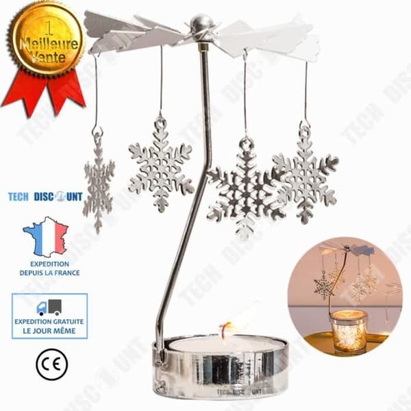 TD® Roterande ljushållare för juldekoration silver metall bord prydnad snöflinga gran ren snö stjärnor