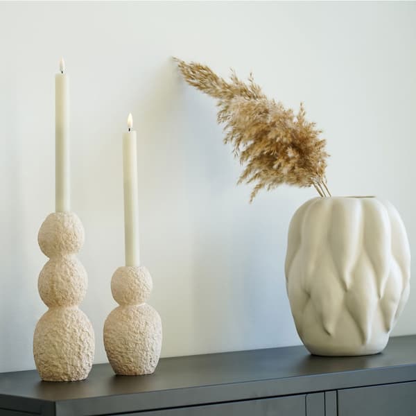 Lysestager, Cement Natur Sæt af 2, 10x16 cm / 10.5x26 cm, Beige