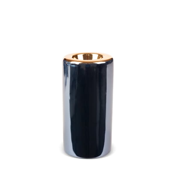 Dekorativ lysestage AMORA1 7x15 Eurofirany marineblå guld cylindrisk skinnende overflade