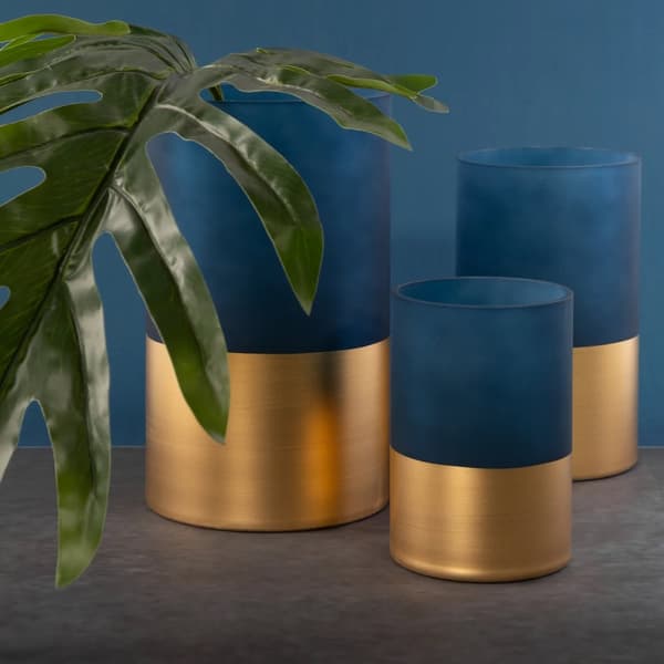 Dekorativ ljusstake MUSA7 15x25 Eurofirany marinblå guld cylindrisk