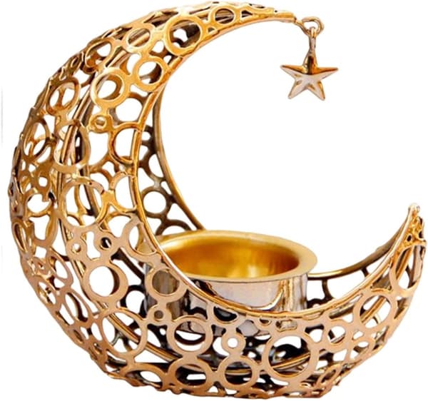 Metal Hollow Moon Shape Ljusstake Juldekor Guld Silver Metall Ljusstake för hemmet
