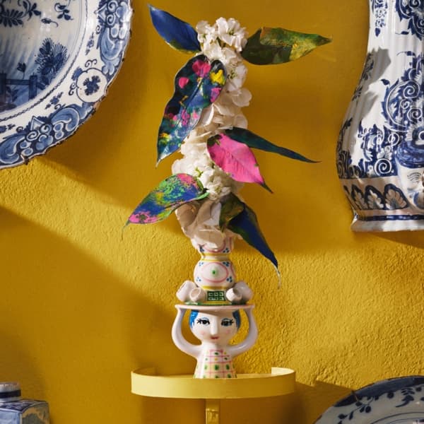 Lady with hat Candlestick H16 cm pink - Bjørn Wiinblad