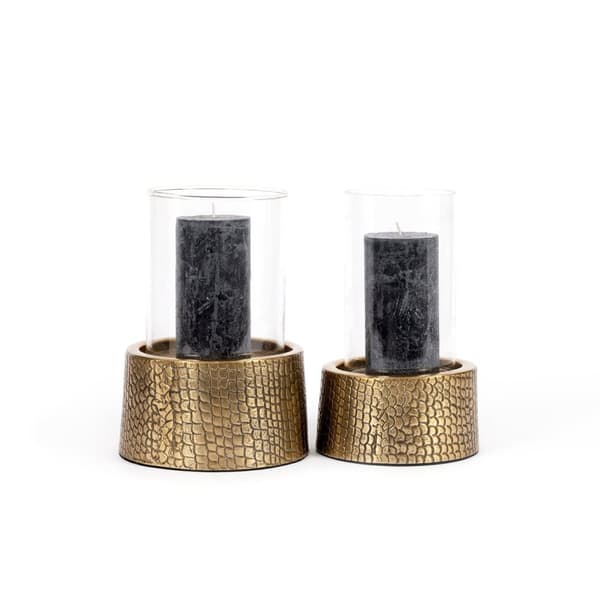 Croco Lysestage med Glas - Messing - M