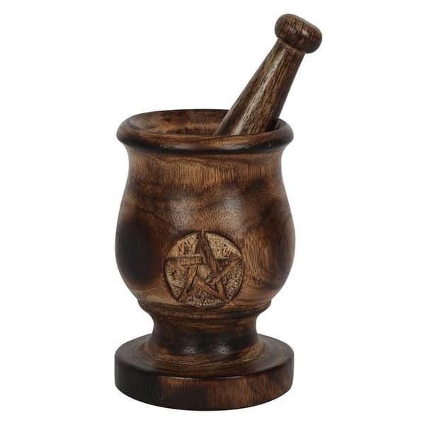 Pestle o Mortal m Graverad Pentagram