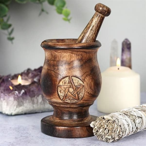 Pestle o Mortal m Graverad Pentagram