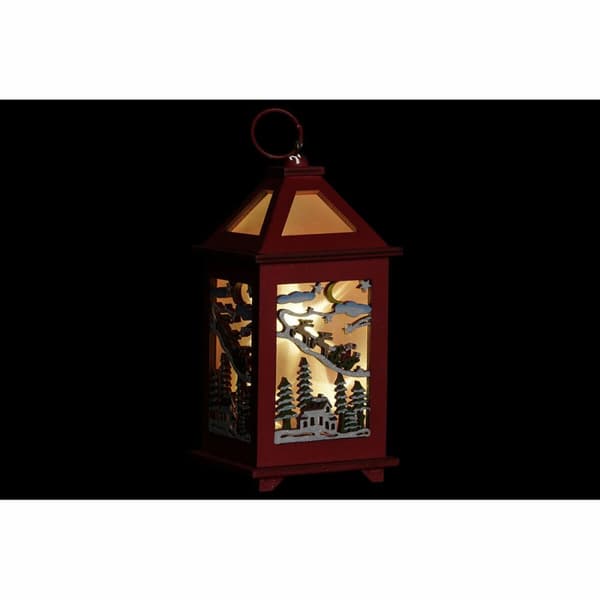 Žibintas DKD Home Decor Joulu Valkoinen Punainen Puu Talo (9 x 9 x 18 cm) (2 pcs)