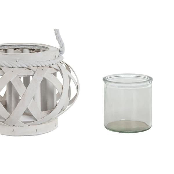 Ljusstakar Home ESPRIT Vit Trä Glas 18 x 18 x 13 cm