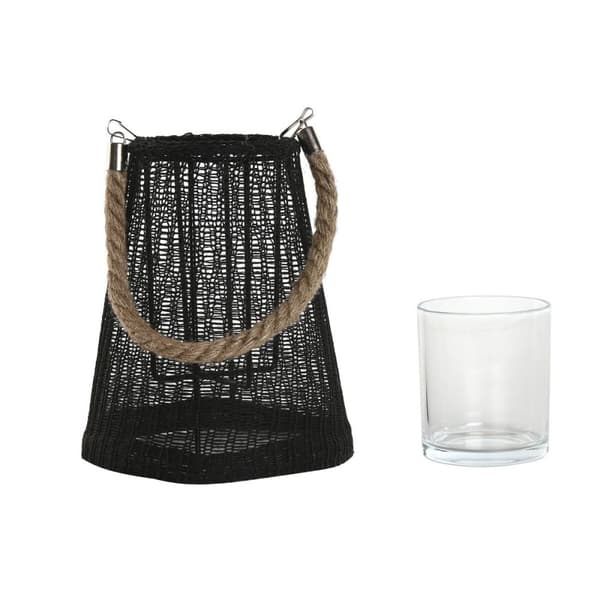 Kynttilänjalka Home ESPRIT Musta Luonnollinen Kristalli Köysi 19 x 19 x 22 cm (2 osaa)