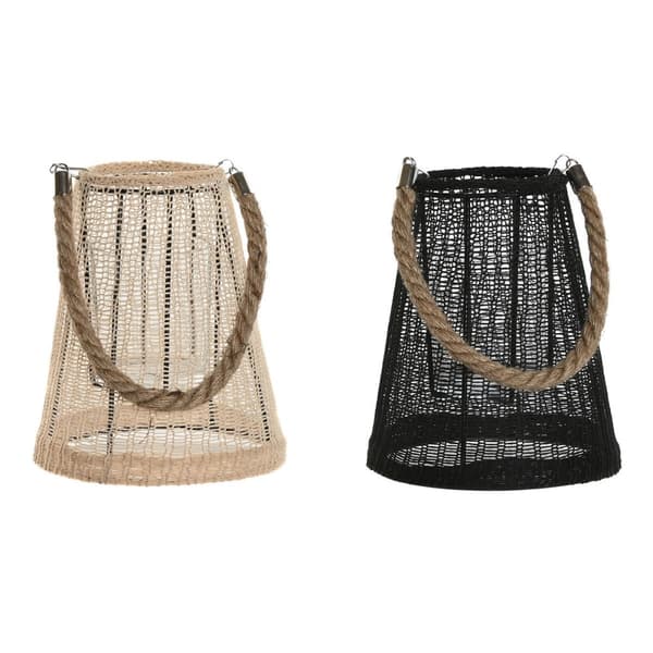 Kynttilänjalka Home ESPRIT Musta Luonnollinen Kristalli Köysi 19 x 19 x 22 cm (2 osaa)
