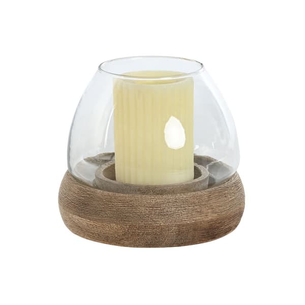 Ljusstakar Home ESPRIT Brun Naturell Glas Mangoträ 30 x 30 x 40 cm (2 antal)