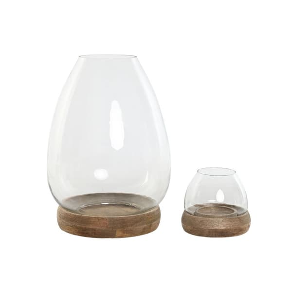 Ljusstakar Home ESPRIT Brun Naturell Glas Mangoträ 30 x 30 x 40 cm (2 antal)