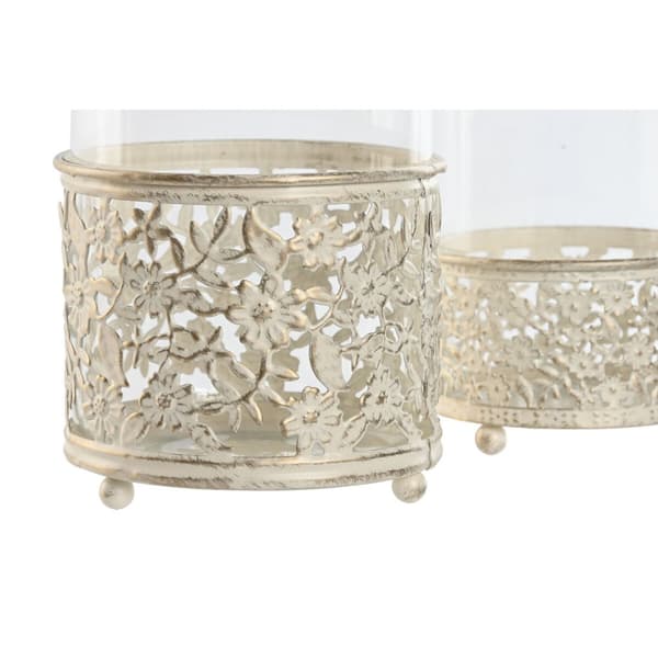 Ljusstakar Home ESPRIT Kräm Metall Glas 11 x 11 x 13 cm (2 antal)