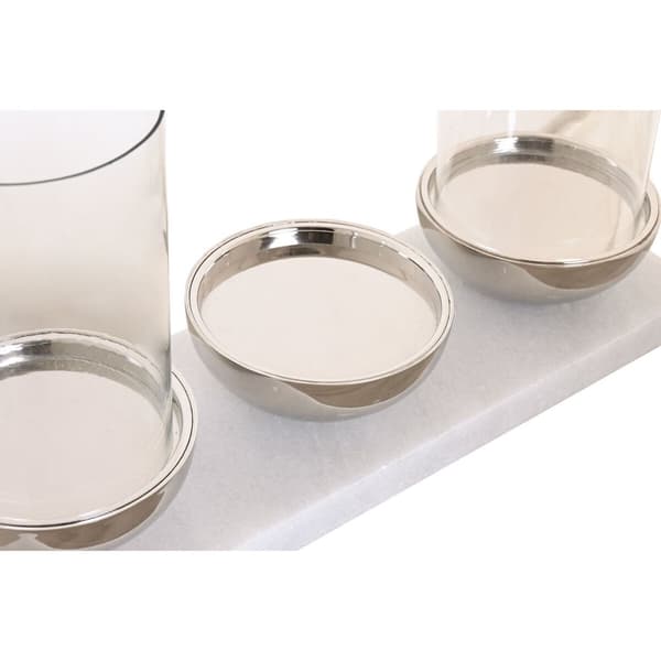 Lyseholder Home ESPRIT Hvid Sølvfarvet Krystal Marmor 40 x 13 x 22 cm