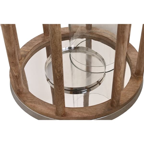 Lyseholder Home ESPRIT Brun Sølvfarvet Natur Krystal Mangotræ 30 x 30 x 42 cm