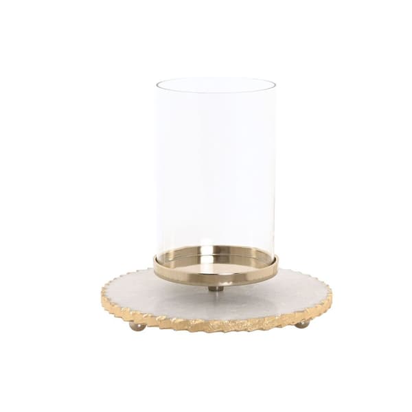 Ljusstakar Home ESPRIT Vit Gyllene Glas Marmor 25 x 25 x 27 cm