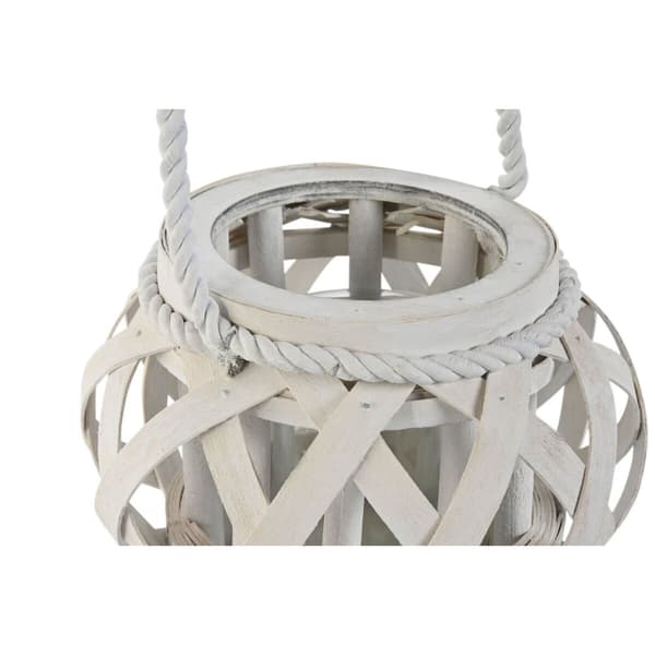 Lyseholder Home ESPRIT Hvid Træ Krystal 18 x 18 x 13 cm