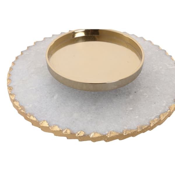 Ljusstakar Home ESPRIT Vit Gyllene Glas Marmor 25 x 25 x 27 cm