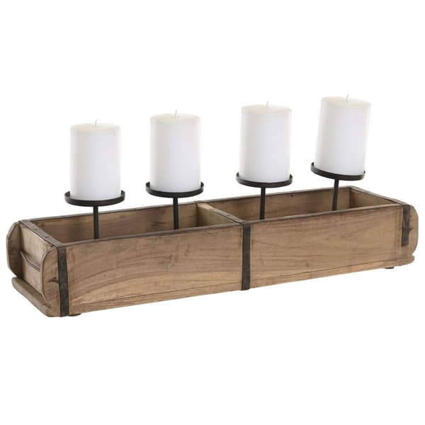 Kynttilänjalka Home ESPRIT Luonnollinen Rauta Tiikki 60 x 15 x 14 cm