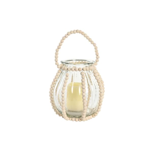 Lyseholder Home ESPRIT Gennemsigtig Natur Lys brun Træ Krystal 22 x 22 x 22 cm