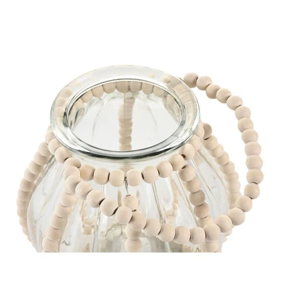 Lyseholder Home ESPRIT Gennemsigtig Natur Lys brun Træ Krystal 22 x 22 x 22 cm