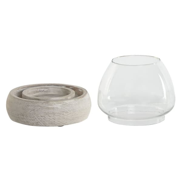 Ljusstakar Home ESPRIT Vit Naturell Glas Mangoträ 30 x 30 x 40 cm (2 antal)