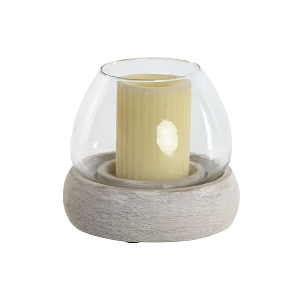 Ljusstakar Home ESPRIT Vit Naturell Glas Mangoträ 30 x 30 x 40 cm (2 antal)
