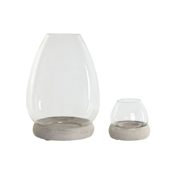 Ljusstakar Home ESPRIT Vit Naturell Glas Mangoträ 30 x 30 x 40 cm (2 antal)