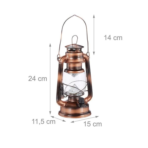Relaxdays LED stormlykta, retro-lampa som fönsterddekoration eller trädgårdslampa, batteridriven, kopparfärgad