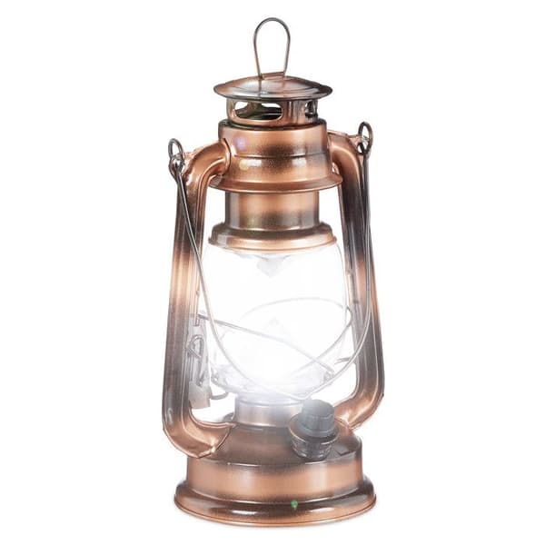 Relaxdays LED stormlykta, retro-lampa som fönsterddekoration eller trädgårdslampa, batteridriven, kopparfärgad