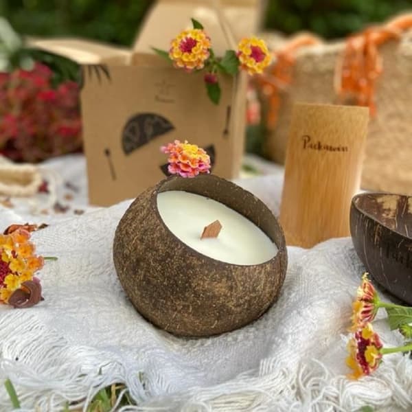 PACKAWIN | Veganska ekologiska kokosljus | Handgjord av kokos och soja