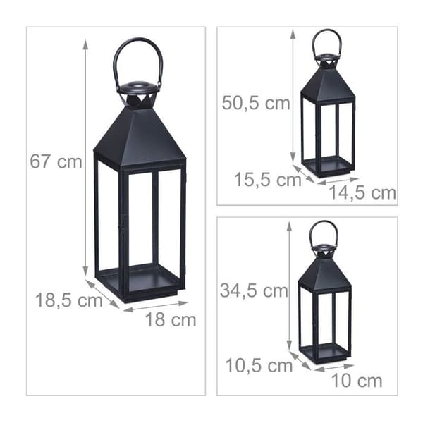 Set med 3 lyktor - Svart - Modern design - Inomhus och utomhus - 3 storlekar tillgängliga