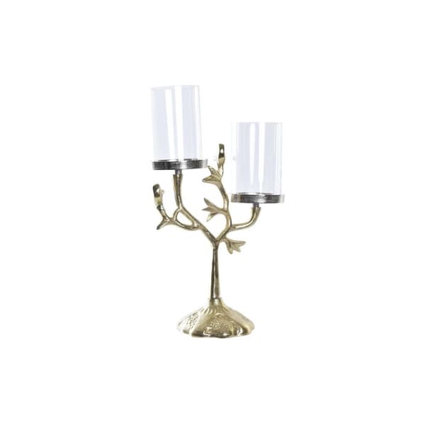 Kandelaber DKD Home Decor Glas Gyllene Aluminium Fåglar (29 x 15 x 48 cm)