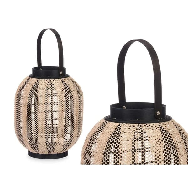 Ljusstakar Lykta Med handtag Beige Trä Tyg 27 x 32 x 27 cm (2 antal)