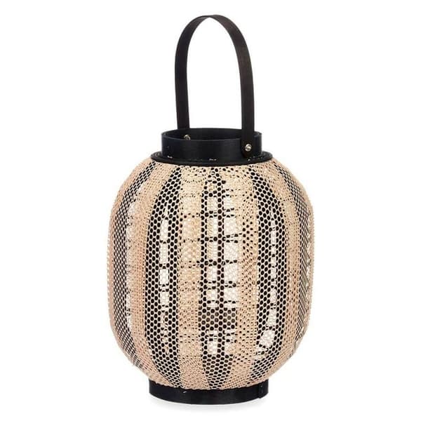 Ljusstakar Lykta Med handtag Beige Trä Tyg 27 x 32 x 27 cm (2 antal)