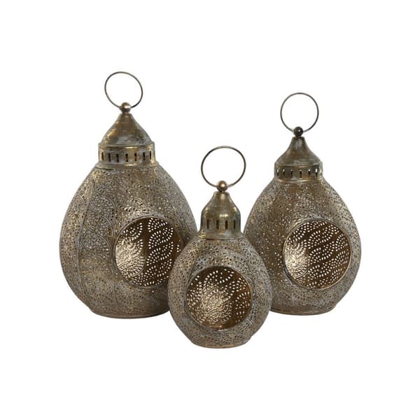 Set med ljusstakar Home ESPRIT Gyllene Metall 23 x 23 x 34 cm